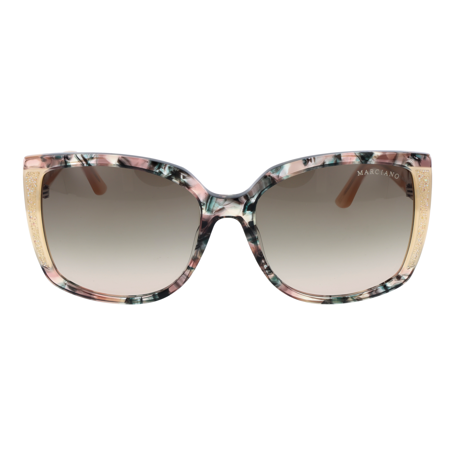 Marciano by Guess Sonnenbrille GM00013 5959P – Frontansicht mit Kunststoff Rahmen und Braun Gläsern