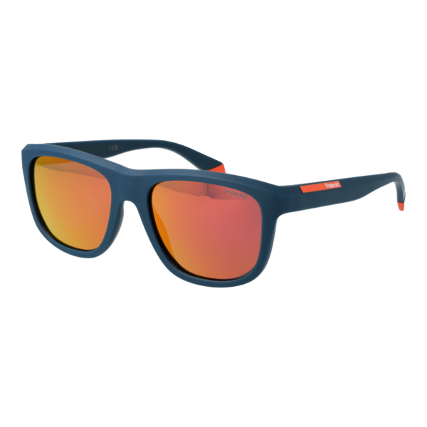 Polaroid Quadrat Sonnenbrille PLD 2163/S 545BFOZ in Blau – 45° Seitenansicht