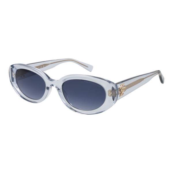 Tommy Hilfiger Oval Sonnenbrille TH 2344/S 52MVU08 in Blau – 45° Seitenansicht