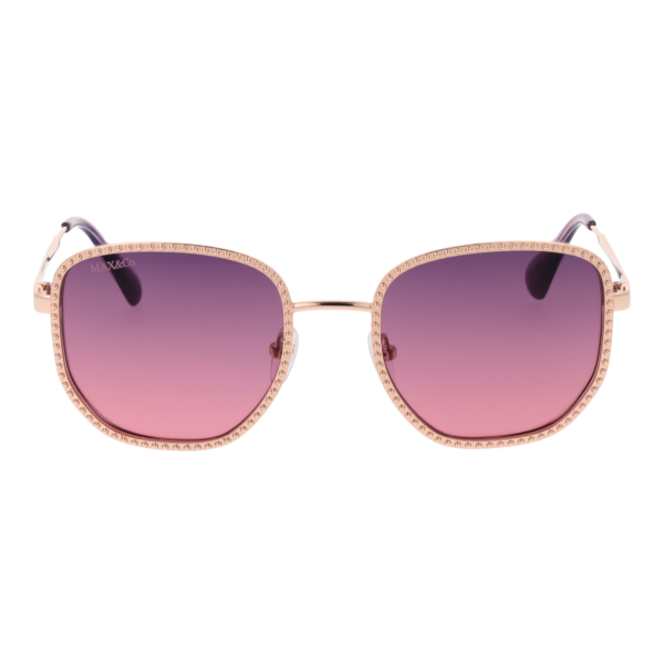 Max & Co Sonnenbrille MO0091 5228Z – Frontansicht mit Metall Rahmen und Rosa Gläsern