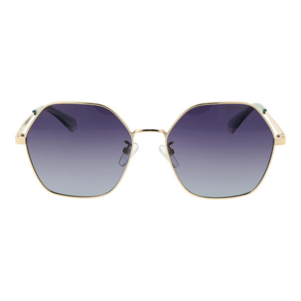 Polaroid Sonnenbrille PLD 4205/G/S/X 56J5GWJ – Frontansicht mit Metall Rahmen und Lila Gläsern