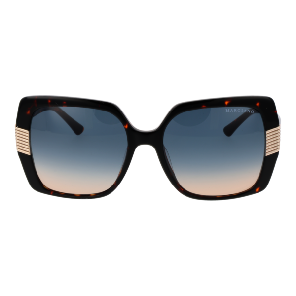 Marciano by Guess Sonnenbrille GM0828 5752W – Frontansicht mit Azetat Rahmen und Blau Gläsern