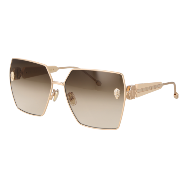 Philipp Plein Quadrat Sonnenbrille SPP122S 640F47 in Gold – 45° Seitenansicht