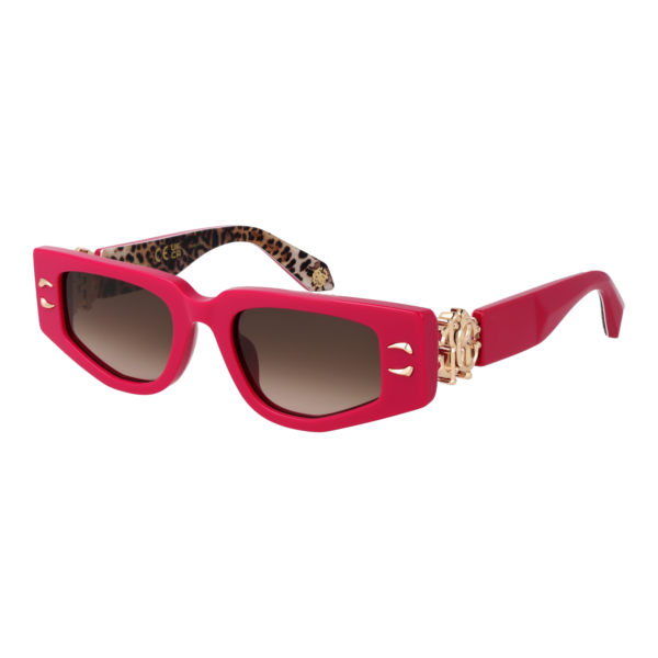 Roberto Cavalli Rechteck Sonnenbrille SRC057M 5109M3 in Pink – 45° Seitenansicht