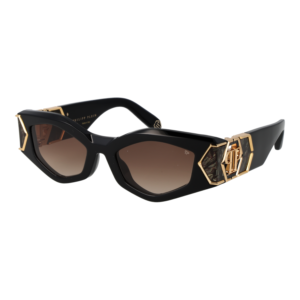 Philipp Plein Oval Sonnenbrille SPP136M 52700Y in Schwarz – 45° Seitenansicht