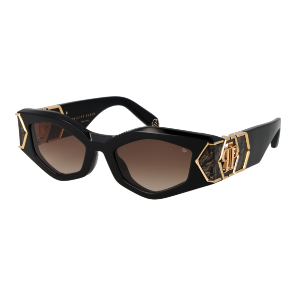 Philipp Plein Oval Sonnenbrille SPP136M 52700Y in Schwarz – 45° Seitenansicht