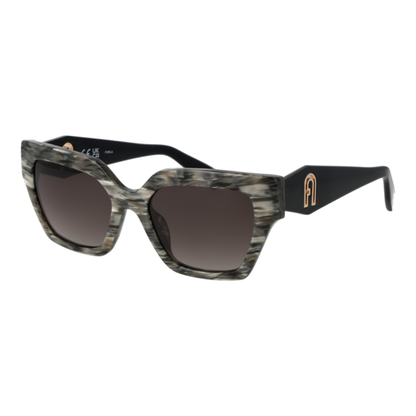 Furla Quadrat Sonnenbrille SFU811 5406BZ in Grau – 45° Seitenansicht