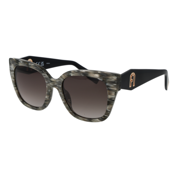 Furla Quadrat Sonnenbrille SFU812 5306BZ in Grau – 45° Seitenansicht