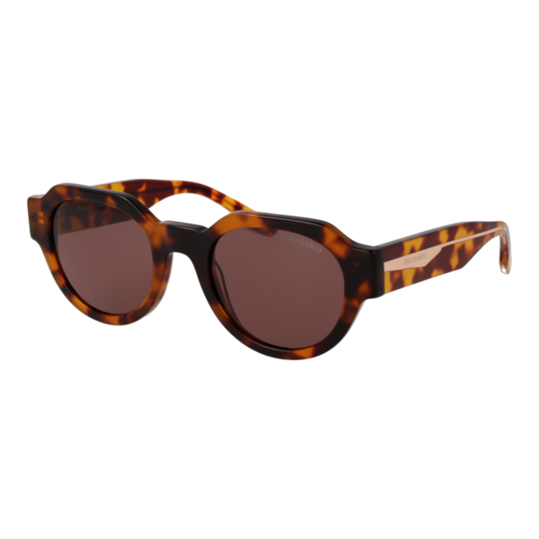 Trussardi Panto Sonnenbrille TSU9031 51G22 in Havanna – 45° Seitenansicht