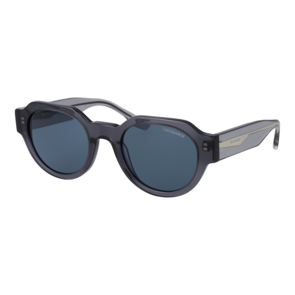 Trussardi Sonnenbrille TSU9031 51T02 – 45° Seitenansicht Trussardi Panto Sonnenbrille TSU9031 51T02 in Grau – 45° Seitenansicht
