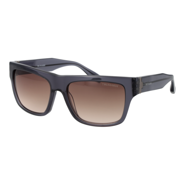 Trussardi Sonnenbrille TSM9067 56T01 – 45° Seitenansicht Trussardi Quadrat Sonnenbrille TSM9067 56T01 in Grau – 45° Seitenansicht