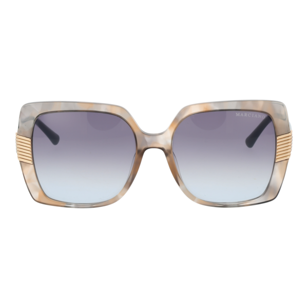 Marciano by Guess Sonnenbrille GM0828 5795W – Frontansicht mit Kunststoff Rahmen und Lila Gläsern