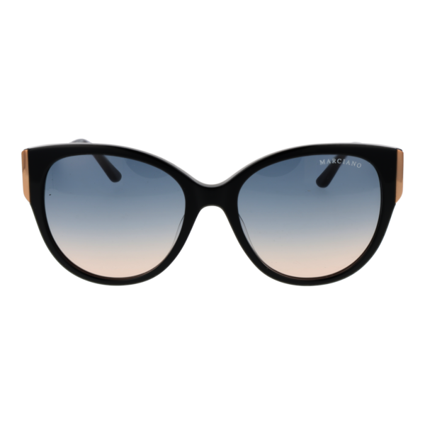 Marciano by Guess Sonnenbrille GM0834 5601W – Frontansicht mit Azetat Rahmen und Blau Gläsern