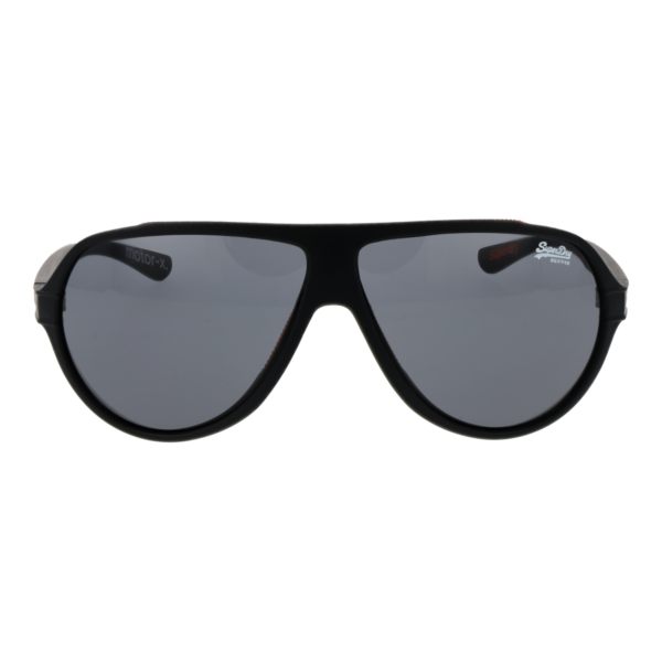 Superdry Sonnenbrille SDS Motor X 61104 – Frontansicht mit Kunststoff Rahmen und Grau Gläsern