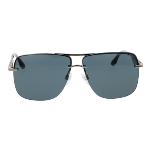 Trussardi Sonnenbrille TSM3001 64T01 – Frontansicht mit Metall Rahmen und Blau Gläsern