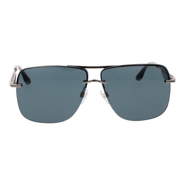 Trussardi Sonnenbrille TSM3001 64T01 – Frontansicht mit Metall Rahmen und Blau Gläsern