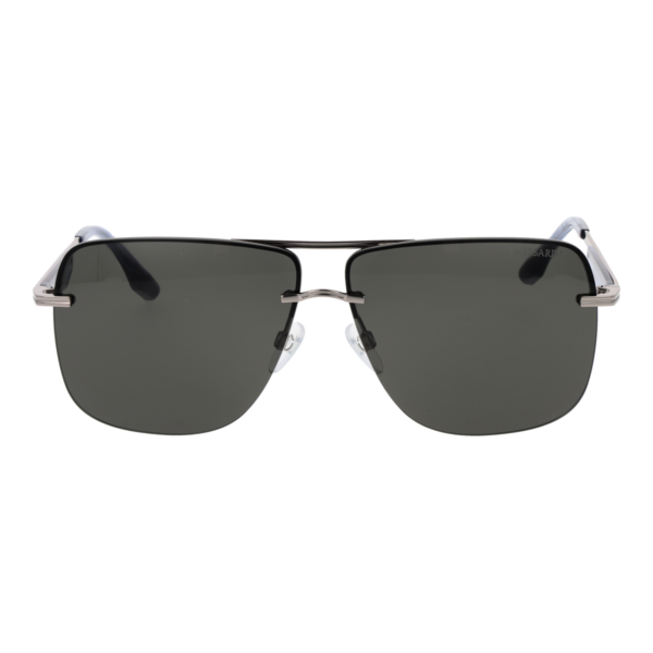 Trussardi Sonnenbrille TSM3001 64T02 – Frontansicht mit Metall Rahmen und Grau Gläsern
