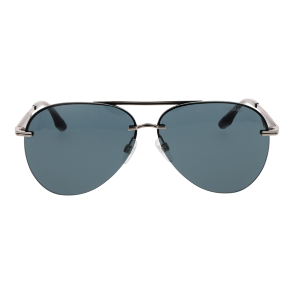 Trussardi Sonnenbrille TSM3004 64T01 – Frontansicht mit Metall Rahmen und Blau Gläsern