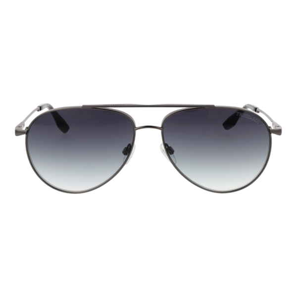 Trussardi Sonnenbrille TSM3015 6202B – Frontansicht mit Edelstahl Rahmen und Lila Gläsern