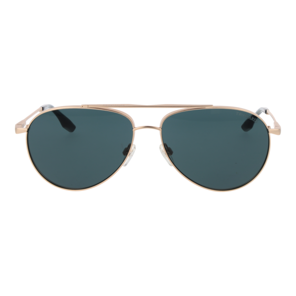 Trussardi Sonnenbrille TSM3015 6204B – Frontansicht mit Edelstahl Rahmen und Blau Gläsern