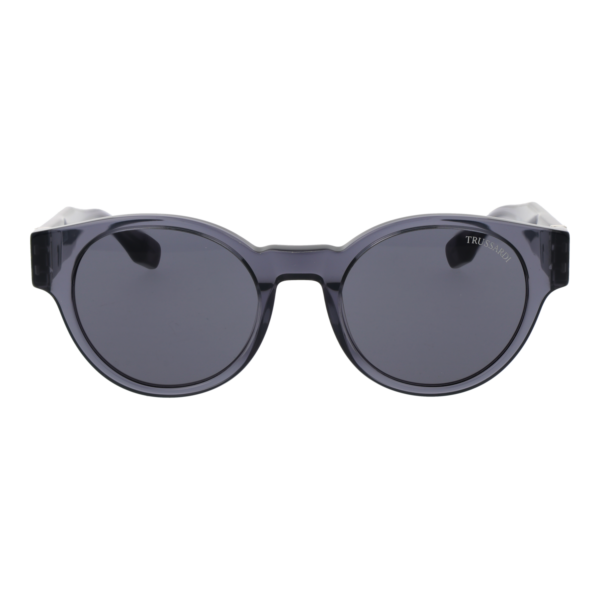 Trussardi Sonnenbrille TSM9027 52T02 – Frontansicht mit Azetat Rahmen und Grau Gläsern