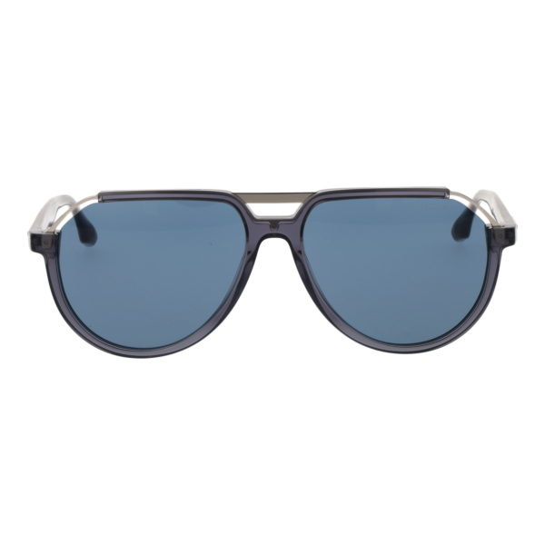Trussardi Sonnenbrille TSM9036 59T01 – Frontansicht mit Azetat & Edelstahl Rahmen und Blau Gläsern