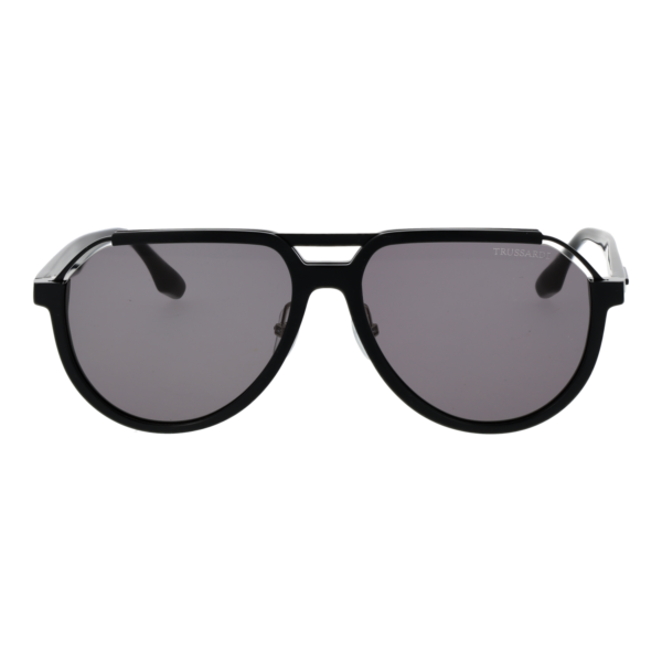 Trussardi Sonnenbrille TSM9042 59A01 – Frontansicht mit Azetat Rahmen und Grau Gläsern