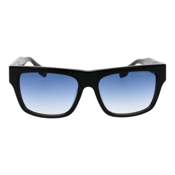 Trussardi Sonnenbrille TSM9067 56A01 – Frontansicht mit Azetat Rahmen und Blau Gläsern