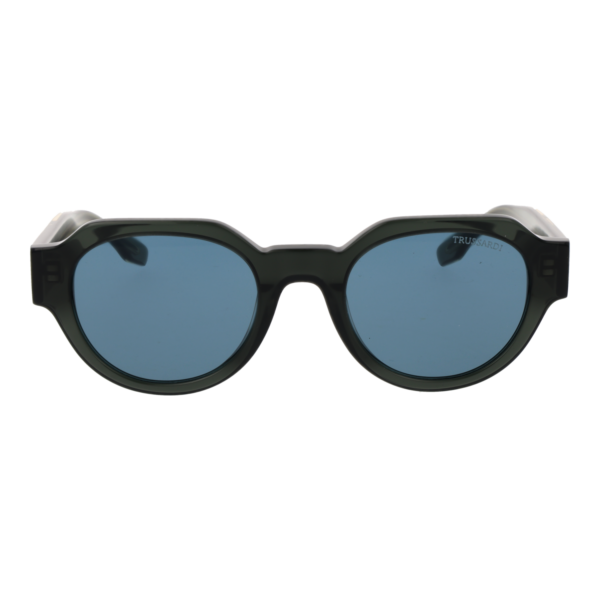 Trussardi Sonnenbrille TSU9031 51T01 – Frontansicht mit Azetat Rahmen und Blau Gläsern