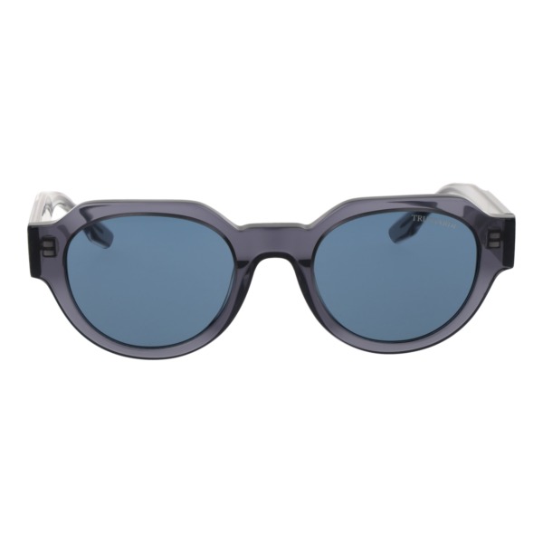Trussardi Sonnenbrille TSU9031 51T02 – Frontansicht mit Azetat Rahmen und Blau Gläsern