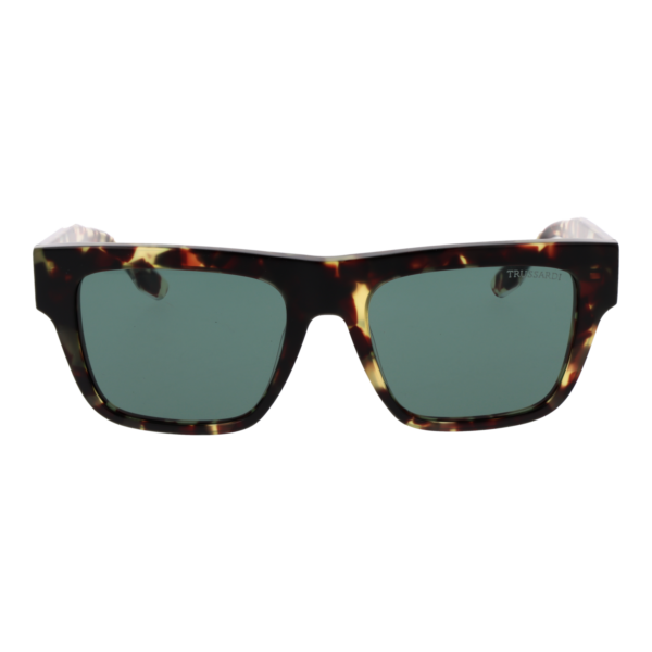 Trussardi Sonnenbrille TSU9032 53G21 – Frontansicht mit Azetat Rahmen und Türkis Gläsern