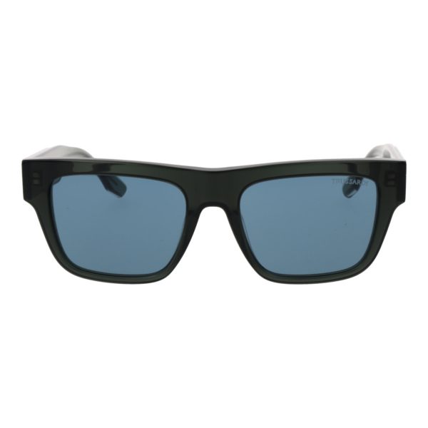 Trussardi Sonnenbrille TSU9032 53T01 – Frontansicht mit Azetat Rahmen und Blau Gläsern
