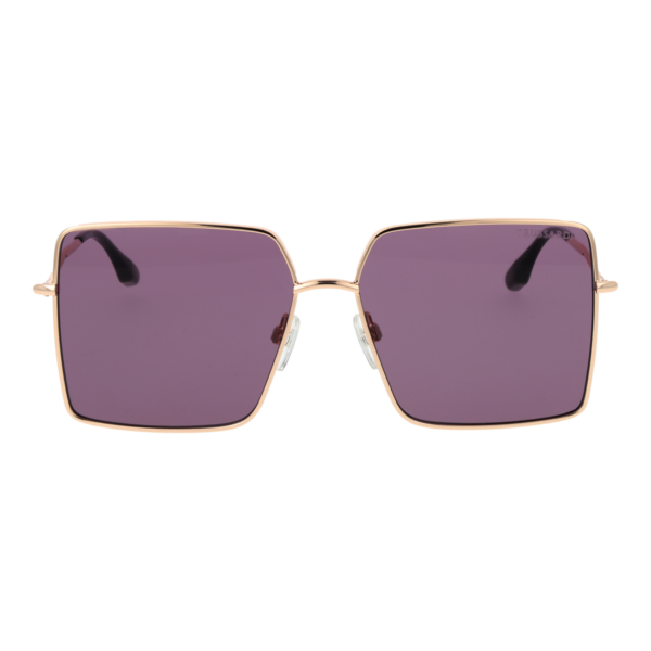 Trussardi Sonnenbrille TSW3010 5904A – Frontansicht mit Edelstahl Rahmen und Lila Gläsern