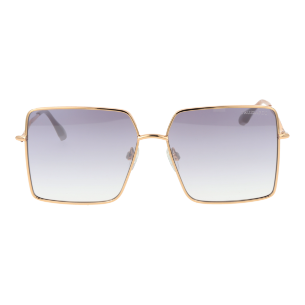 Trussardi Sonnenbrille TSW3010 5904B – Frontansicht mit Edelstahl Rahmen und Lila Gläsern
