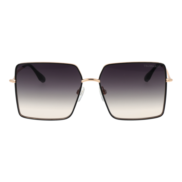 Trussardi Sonnenbrille TSW3010 5909A – Frontansicht mit Edelstahl Rahmen und Lila Gläsern