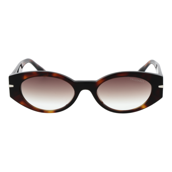 Trussardi Sonnenbrille TSW9017 54G21 – Frontansicht mit Azetat Rahmen und Braun Gläsern