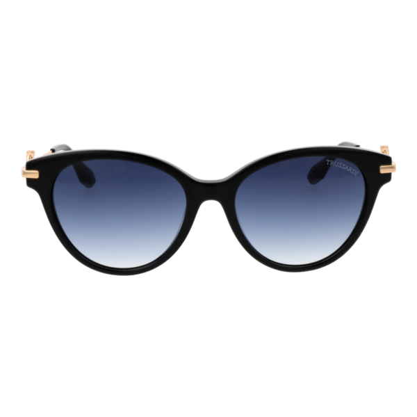 Trussardi Sonnenbrille TSW9025 55A01 – Frontansicht mit Azetat Rahmen und Blau Gläsern