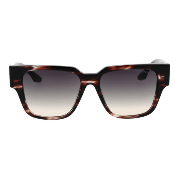 Trussardi Sonnenbrille TSW9033 54E01 – Frontansicht mit Azetat Rahmen und Braun Gläsern