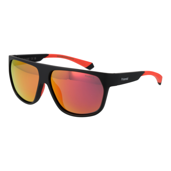 Polaroid Rechteck Sonnenbrille PLD 7053/S 60BLXOZ in Schwarz – 45° Seitenansicht